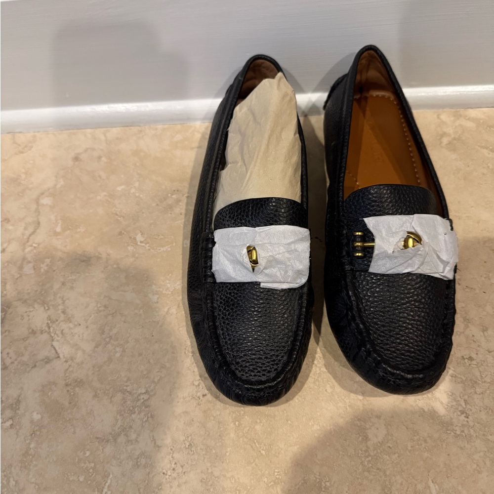 Coach Textured Black Loafers with Gold Accent